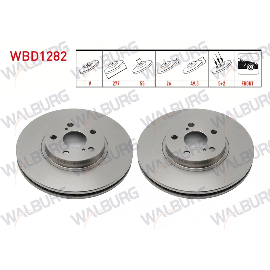 FREN DISKI ON HAVALI 5 BJN 277X26X55X49,5 TOYOTA AVENSIS (T25) 1.6 VVT-I 2003-2008 / AVENSIS (T25) 1.8 2003-2008