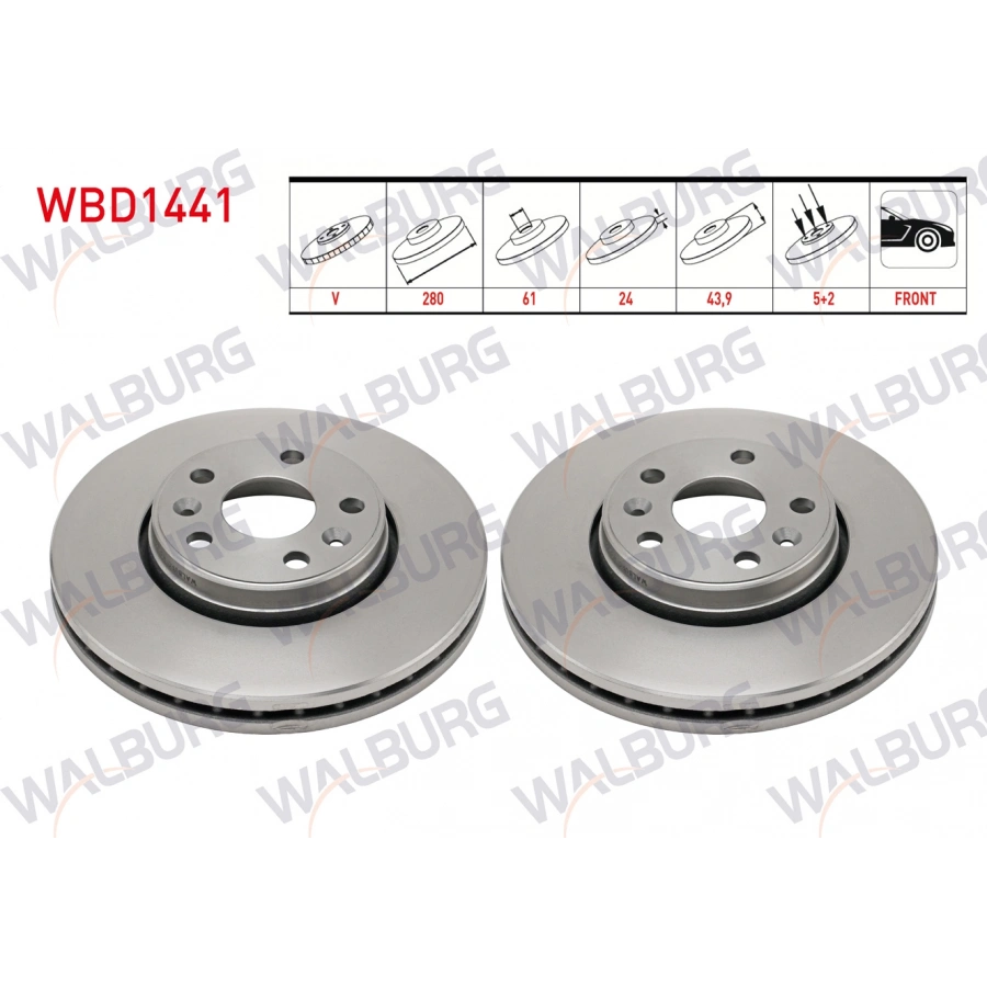 FREN DISKI ON HAVALI KAPLAMALI PERFORMANS DELIKLI 5 BJN 279,8X24X61X43,9 RENAULT KANGOO 1.5 DCI - 1.6 16v 1998- / M.BENZ CITAN (415) 1.5 CDI 2012-