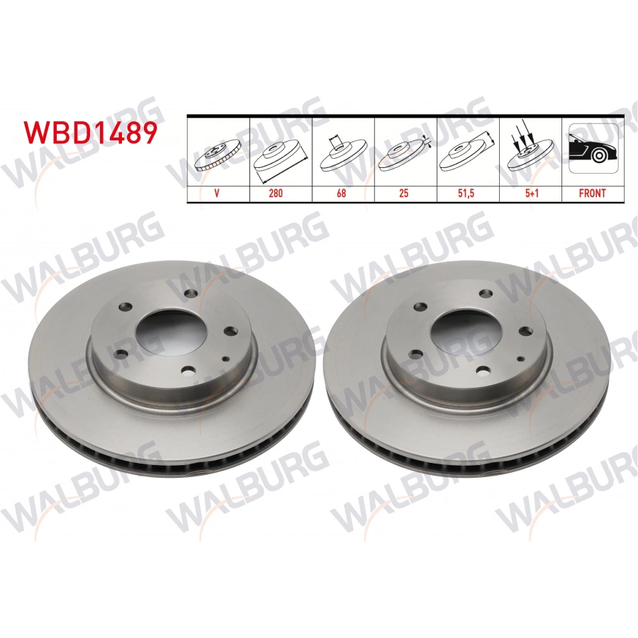 FREN DISKI ON HAVALI KAPLAMALI PERFORMANS DELIKLI 5 BJN 280X25X68X51,5 MAZDA 3 (BM) 1.5 SkyActive-D - 1.5 SkyActive-G 2013- / CX-3 (DK) 1.5 SkyActive-D 2016-