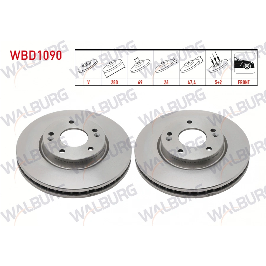 FREN DISKI ON HAVALI KAPLAMALI PERFORMANS DELIKLI 5 BJN 280X26X69X47,4 HYUNDAI I30 (FD) 1.4i - 1.6i 2007-2011/IX20 (JC) 1.4i - 1.4 CRDI - 1.6i 2010-/KIA CEED 1.6 CRDI -1.4i - 1.6i 2006-2012/SPORTAGE