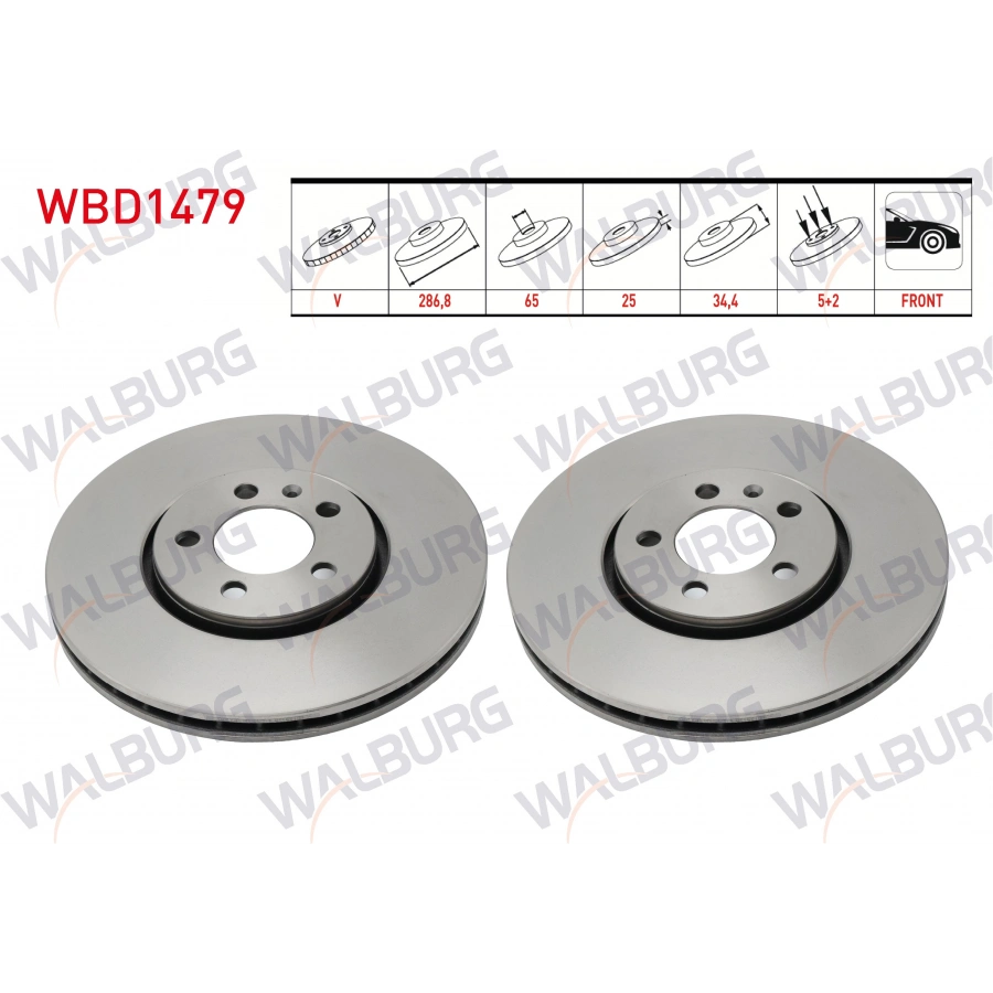 FREN DISKI ON HAVALI 5 BJN 286,8X25X65X34,4 GOLF IV (1J1) 1997-2005/ POLO (6R,6C) 2009-/ AUDI A1 (8X1) 2010-/ A3 (8L1) 1996-2003/ SEAT LEON (1M1) 199-2006 / SKODA RAPID (NH3) 2013-/ FABIA (NJ3) 2014-