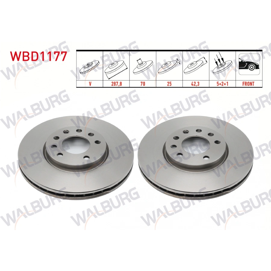 FREN DISKI ON HAVALI 5 BJN 287,8X25X70X42,3 OPEL VECTRA B 2.0i 1995-2003/ VECTRA B 2.0 DTI 1995-2003/ VECTRA B 1.6i 1995-2003/ VECTRA B 2.5 V6 1995-2003/ CALIBRA A 2.0i - 2.5i 1990-1997