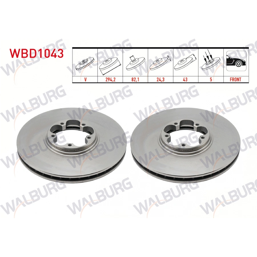 FREN DISKI ON HAVALI 5 BJN 294X24,3X82,1X43 FORD TRANSIT 2.4 TDCI ARKADAN ITIS 2000-2006/ TRANSIT 2.0 DI 2000-2006/ TRANSIT (V184) 2.3 16v 2000-2006/ TRANSIT (V184) 2.4 TDE 2000-2006