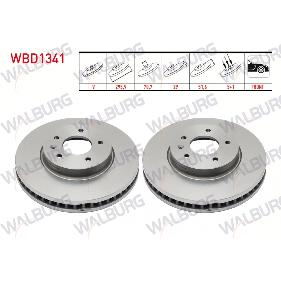 FREN DISKI ON HAVALI 5 BJN 295,9X29X70,7X51,6 CHEVROLET CAPTIVA (C100) 2.0 D 2006-2012 / OPEL ANTARA 2.0 CDTI 2007- / CHEVROLET CAPTIVA (C140) 2.0 D 2012-2014