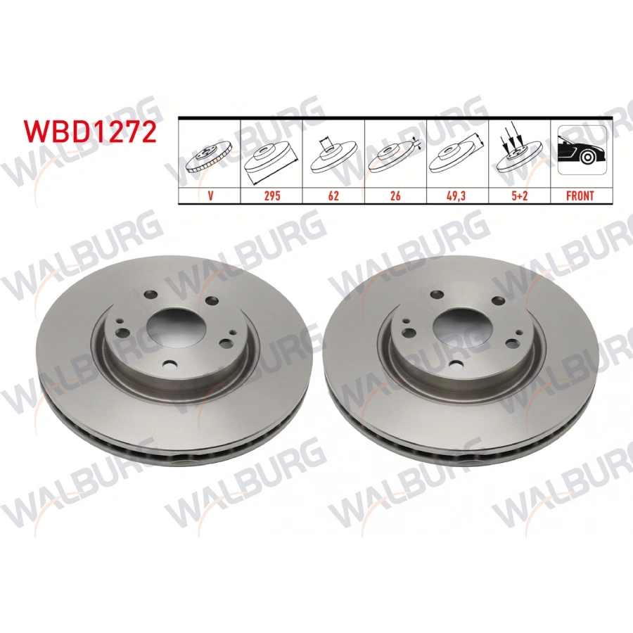 FREN DISKI ON HAVALI 5 BJN 295X26X62X49,3 TOYOTA COROLLA VERSO 1.6 2004-2009 / COROLLA VERSO 1.8 2004-2009 / COROLLA VERSO 2.0 D-4D 2004-2009
