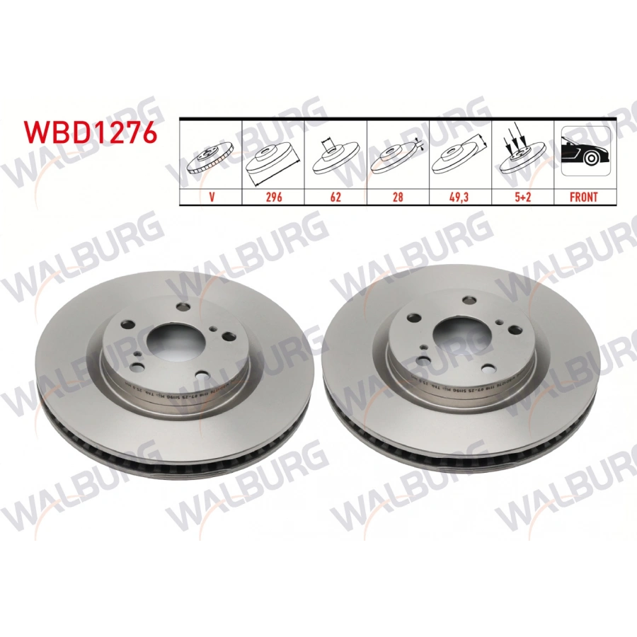 FREN DISKI ON HAVALI 5 BJN 296X28X62X49,3 TOYOTA RAV4 III 2.0 VVT-I 2005-2012 / RAV4 III 2.2 D-4D 2005-2012 / RAV 4 III 2.2 D 2005-2012