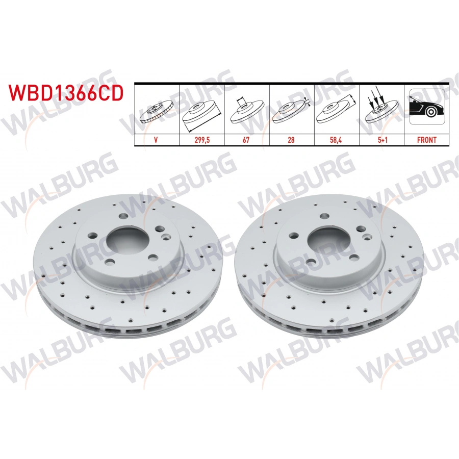 FREN DISKI ON HAVALI KAPLAMALI PERFORMANS DELIKLI 5 BJN 299,50X28X67X58,40 MERCEDES VITO 111 CDI - 110 CDI - 115 CDI - 109 CDI- 113 CDI -116 CDI - 2.0 CDI - 2.2 CDI -2003-2014