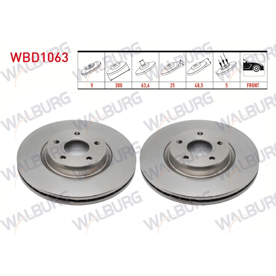 FREN DISKI ON HAVALI 5 BJN 300X25X63,5X48,5 FORD C-MAX I-II 07-/GRAND C-MAX 10-/FOCUS II-III 04-/KUGA I-II 08-/ TOURNEO CONNECT 13-/ VOLVO C30 06-12/ VOLVO C70 II 06-13/S40 II 04-12/ V50 04-12