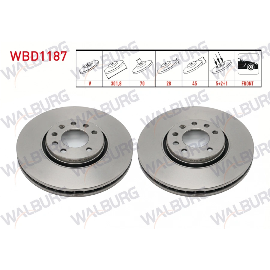 FREN DISKI ON HAVALI KAPLAMALI PERFORMANS DELIKLI 5 BJN 301,8X28X70X45 OPEL VECTRA C 1.8 16v 2002-2008/ VECTRA C 1.9 CDTI 2002-2002/ VECTRA C 1.6 16v 2002-2002/ SIGNUM 1.8i 2003-