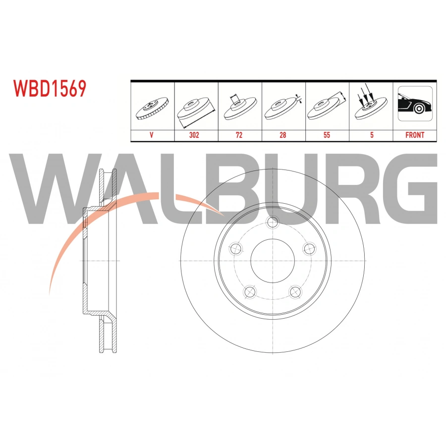 FREN DISKI ON HAVALI 5 BJN 302X28X72X55 JEEP WRANGLER III 2.8 CRDI - 3.8i V6 2007-