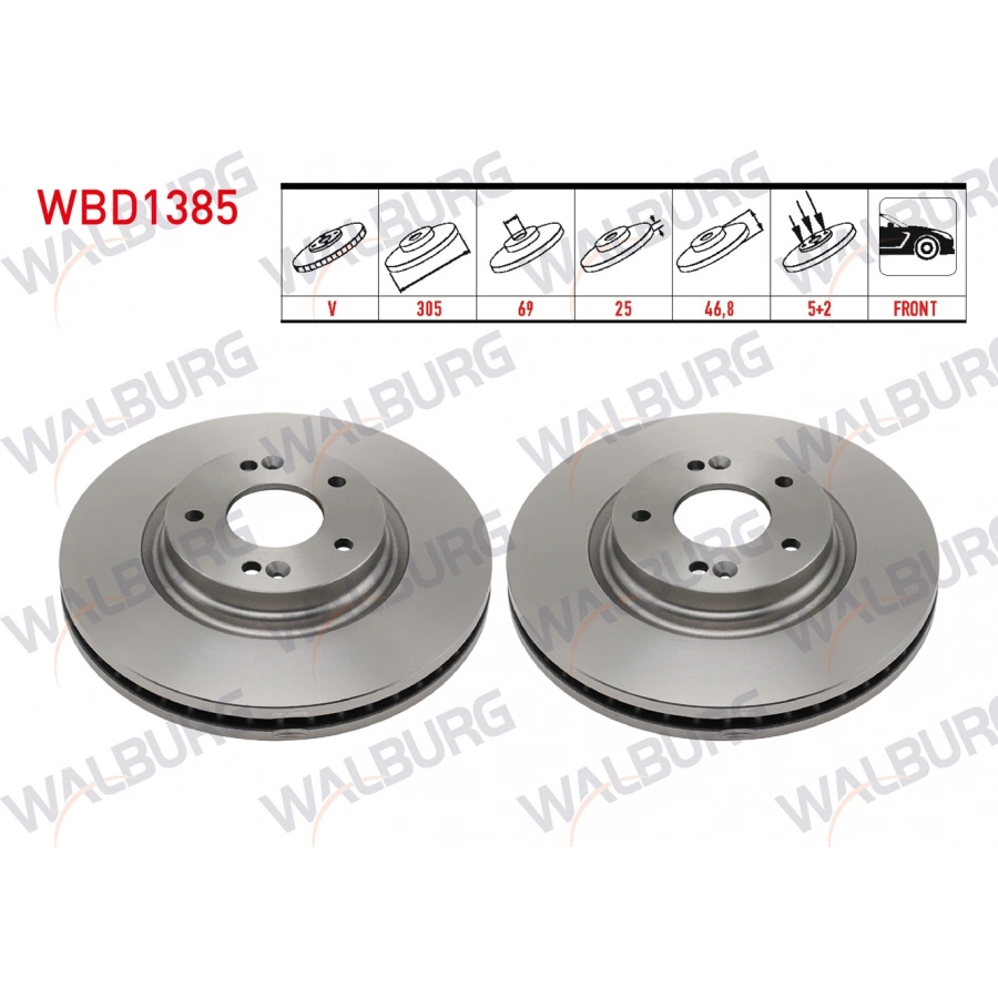 FREN DISKI ON HAVALI 5 BJN 305X25X69X46,80 HYUNDAI TUCSON 1.6 T-GDI - 1.6 GDI 2015- / TUCSON 2.0 CRDI 2015 / I I30 1.4 MPI 2011-2017 / KIA SPORTAGE 1.6 GDI 2015- / SPORTAGE 2.0 CRDI 2015-