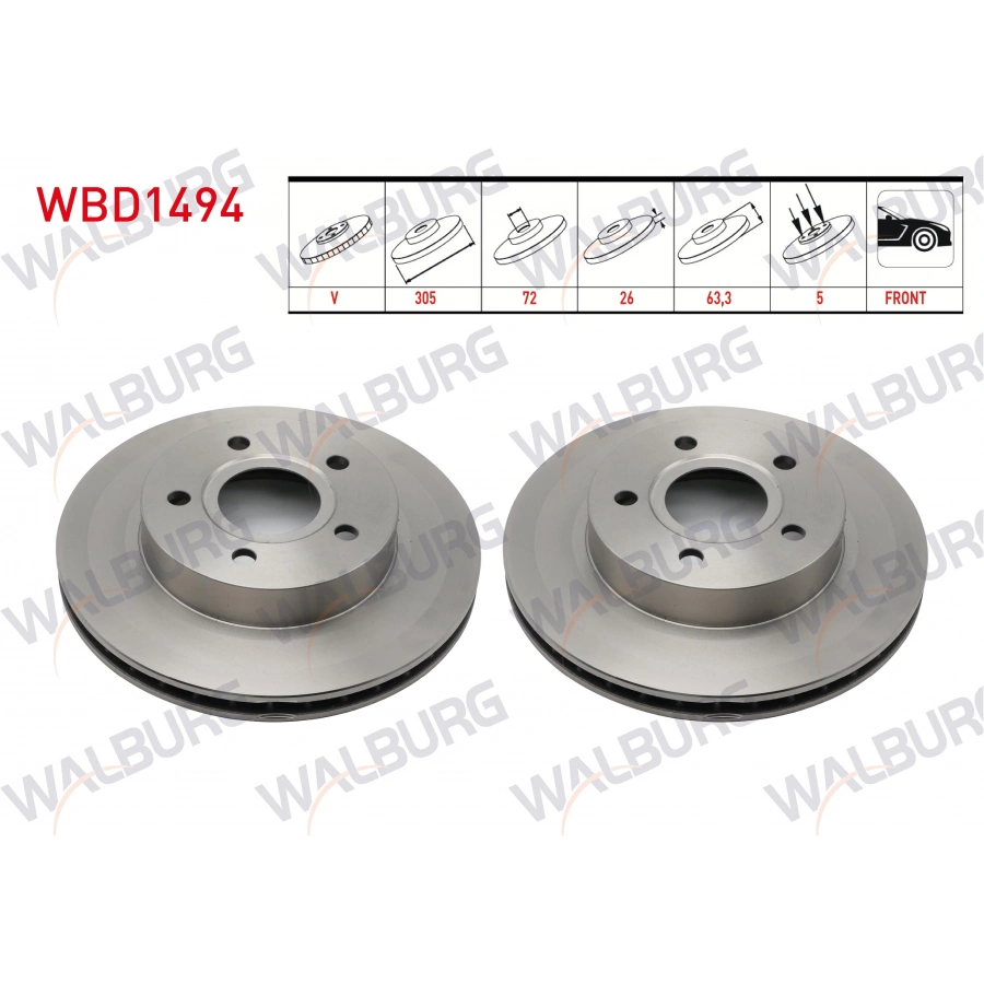 FREN DISKI ON HAVALI 5 BJN 305X26X72X63,3 JEEP GRAND CHEROKEE II (WJ,WG) 2.7 CRDI - 3.1 TD - 4.0 - 4.7 V8 1998-2005