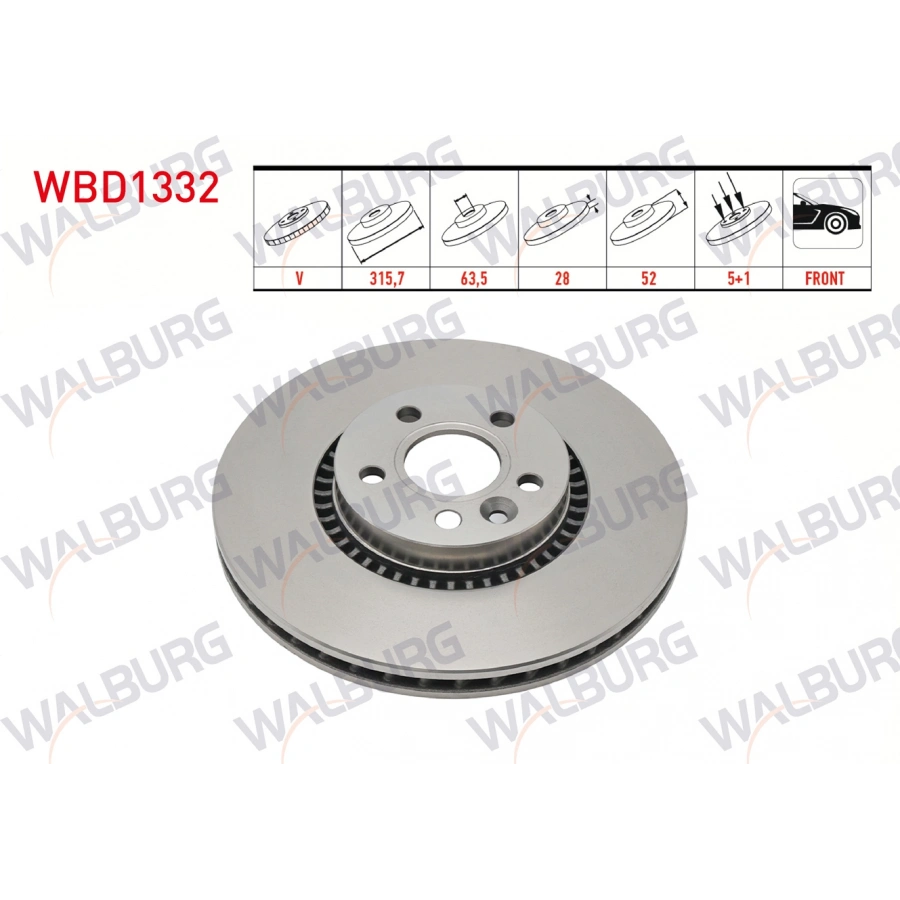 FREN DISKI ON HAVALI KAPLAMALI PERFORMANS DELIKLI 5 BJN 315,7X28X63,5X52 VOLVO S60 II T3-T4-D3-2.0T 17 JANT 2010-/S80 II D3-T5 2006-/V60 T6-D5-1.6D 2010-/V70 III 2.0 T-1.6D-2.0D 2006-/XC70 II D3 2007-