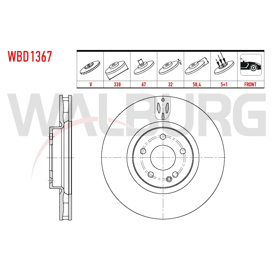 FREN DISKI ON HAVALI 5 BJN 330X32X67X58,40 MERCEDES VITO (W447) 119 BlueTEC - 114 CDI-116 CDI -2014-