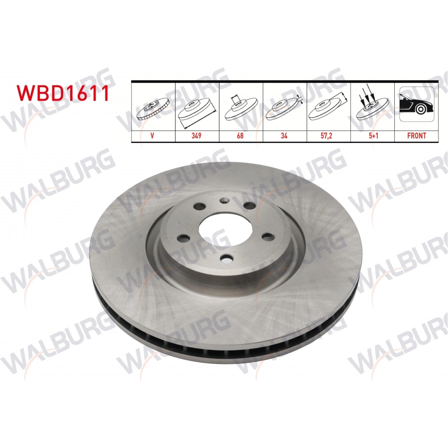 FREN DISKI ON HAVALI 5 BJN 349X34X68X57,2 AUDI A4 - A5 - Q5 - Q7 1.4 TFSI - 2.0 TDI - 2.0 TFSI 2015-/ A6 - A7 - A8 2.0 TDI - 2.0 TFSI - 3.0 TDI 2018-/ VOLKSWAGEN TOUAREG 3.0 TDI 2018-