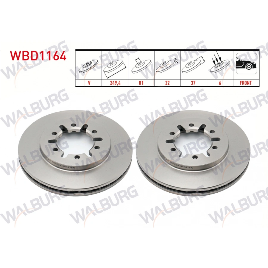 FREN DISKI ON HAVALI KAPLAMALI PERFORMANS DELIKLI 6 BJN 249,4X22X81X37 NISSAN PICK UP (D21) 2.5 D 1985-1998 / PICK UP (D22) 2.5 D 1998-