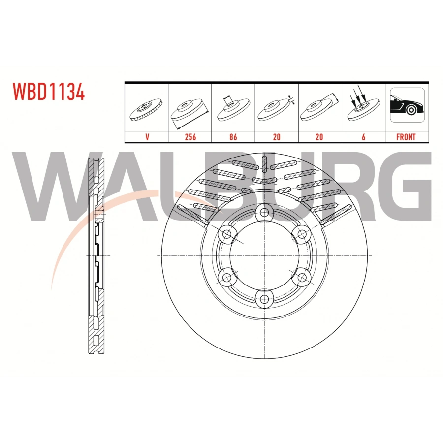 FREN DISKI ON HAVALI KAPLAMALI PERFORMANS DELIKLI 6 BJN 256X20X86X20 MAZDA E 2200 (SR2) 2.2 D 1984-2004 / BESTA 2.2 D 1993-2003