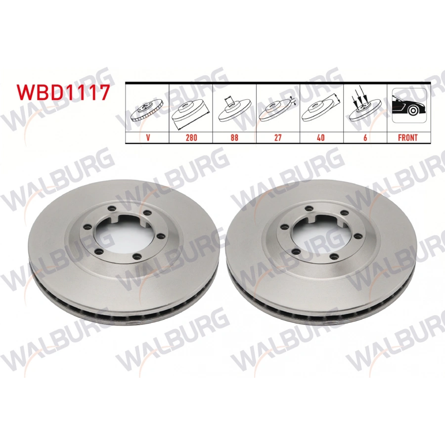 FREN DISKI ON HAVALI 6 BJN 280X27X88X40 ISUZU D-MAX (8DH) 2.5 D 4X4 2002-2012 / D-MAX (8DH) 3.0 D A-T 4X4 2002-2012 / D-MAX (8DH) 2.5 DITD 4X4 2002-2012