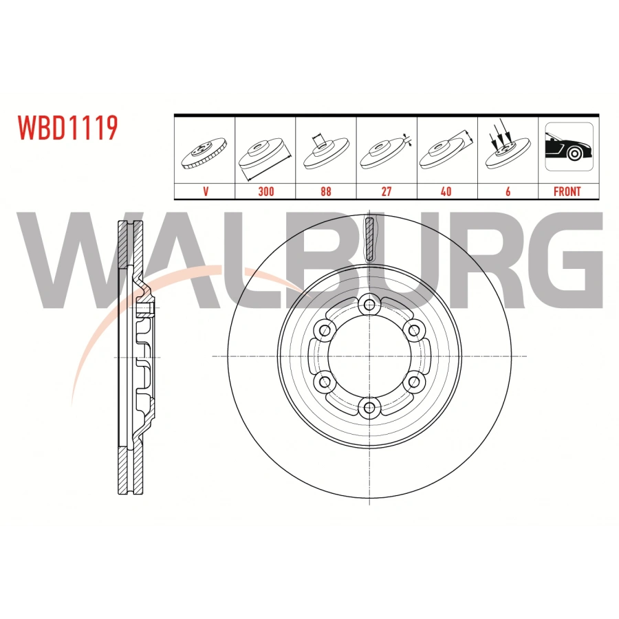 FREN DISKI ON HAVALI KAPLAMALI PERFORMANS DELIKLI 6 BJN 300X27X88X40 ISUZU D-MAX 2.5 D 2012-