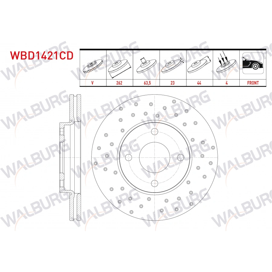 FREN DISKI ON HAVALI KAPLAMALI PERFORMANS DELIKLI 4 BJN 262X23X63,5X44 FORD FIESTA VII 1.5 TDCI 2017- / FIESTA VII 1.1 4 2017- / FIESTA VII 1.0 4 BJN 2017-