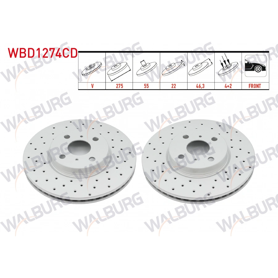 FREN DISKI ON HAVALI KAPLAMALI PERFORMANS DELIKLI 4 BJN 275X22X55X46,3 TOYOTA YARIS 1.0 VVT-I 2006-2010 / YARIS 1.3 VVT-I 2006-2010 / YARIS 1.4 D-4D 2006-2010 / YARIS 1.33 VVT-I 2006-2010