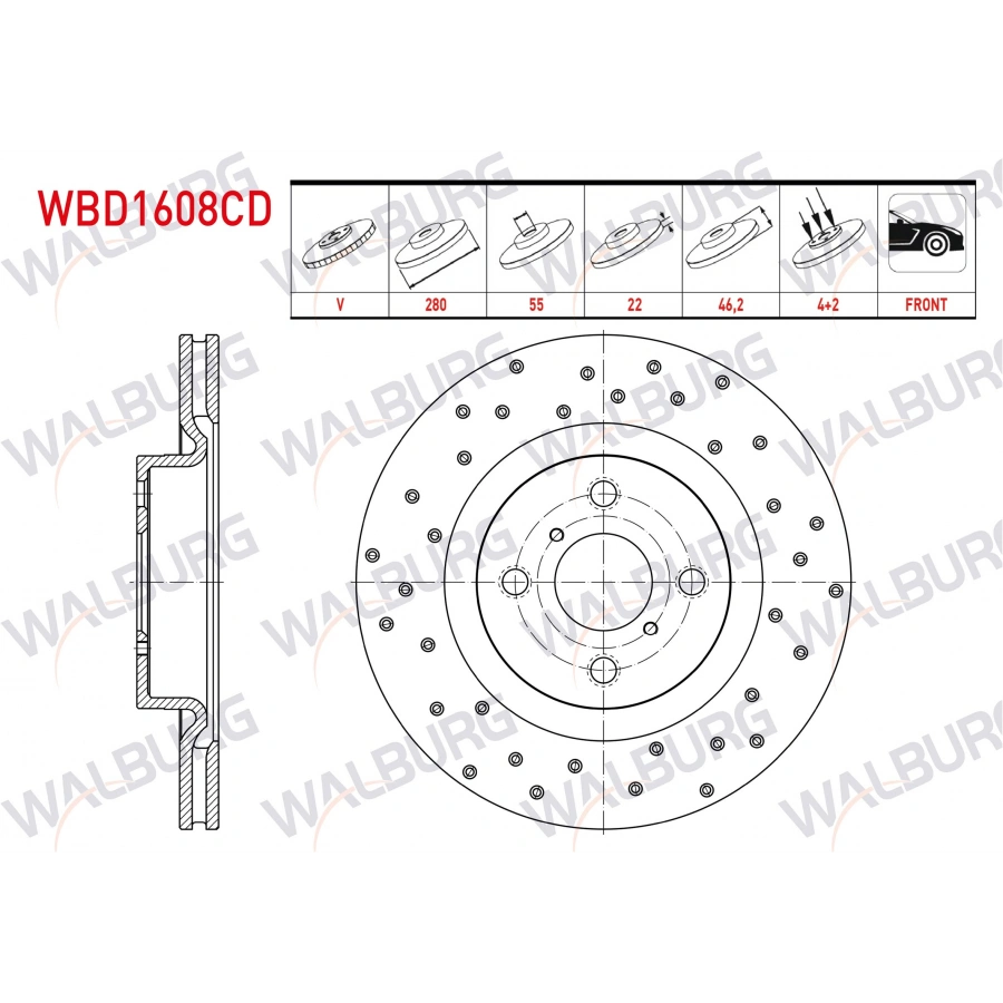 FREN DISKI ON HAVALI KAPLAMALI PERFORMANS DELIKLI 4 BJN 280X22X55X46,2 TOYOTA YARIS (_P13_) 1.5 2017- / YARIS (_P13_) 1.5 Hybrid 2012-