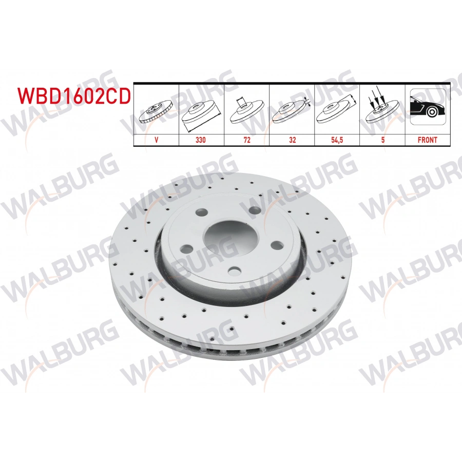 FREN DISKI ON HAVALI KAPLAMALI PERFORMANS DELIKLI 5 BJN 17 JANT 330X32X72X54,5 JEEP GRAND CHEROKEE IV (WK,WK2) 3.0 CRD - 3.6 V6 2010-