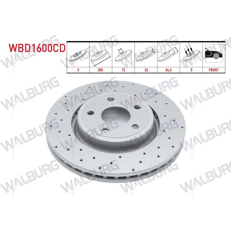 FREN DISKI ON HAVALI KAPLAMALI PERFORMANS DELIKLI 5 BJN 18 JANT 350X32X72X54,5 JEEP GRAND CHEROKEE IV (WK,WK2) 3.0 CRD - 3.6 V6 2010-