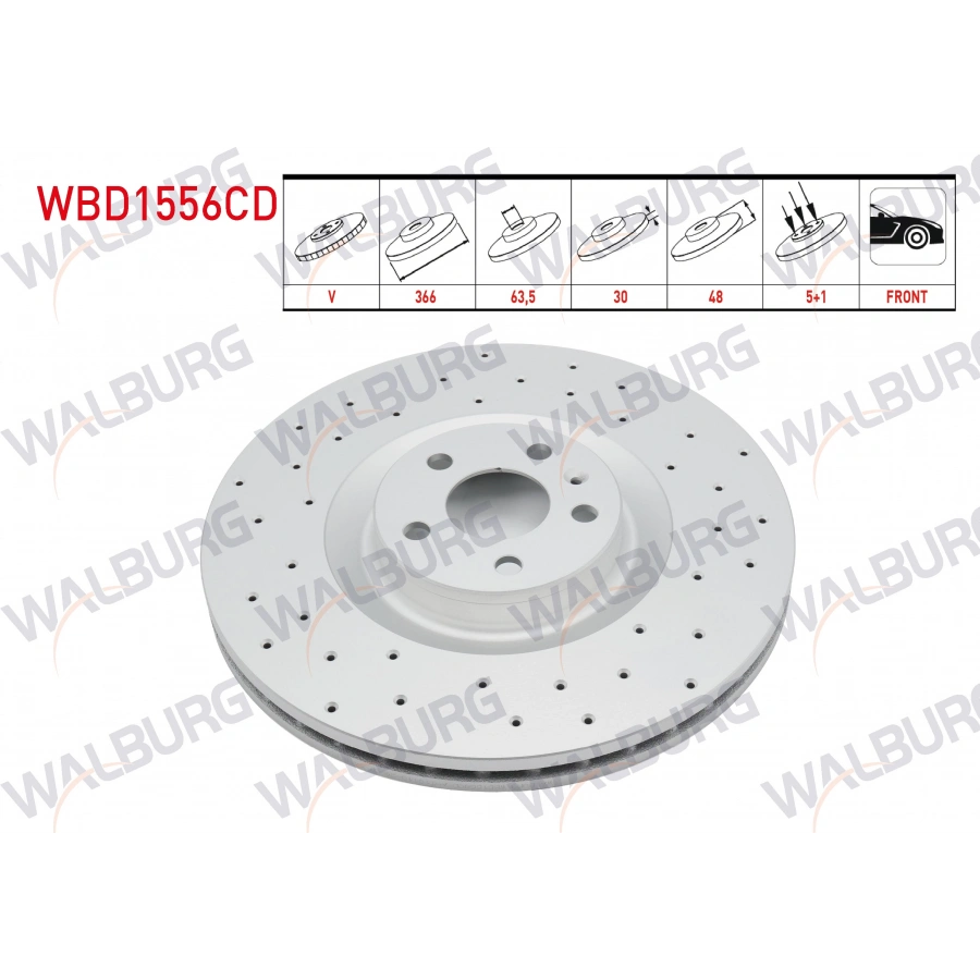 FREN DISKI ON HAVALI KAPLAMALI PERFORMANS DELIKLI 5 BJN 19 JANT 366X30X63,5X48 VOLVO XC60 D3 - D4 - D5 - 2.4 D 2008-