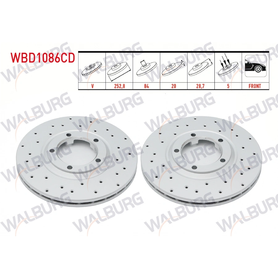 FREN DISKI ON HAVALI KAPLAMALI PERFORMANS DELIKLI 5 BJN 252,8X20X84X28,7 HYUNDAI H100 2.5 D 1993-2004