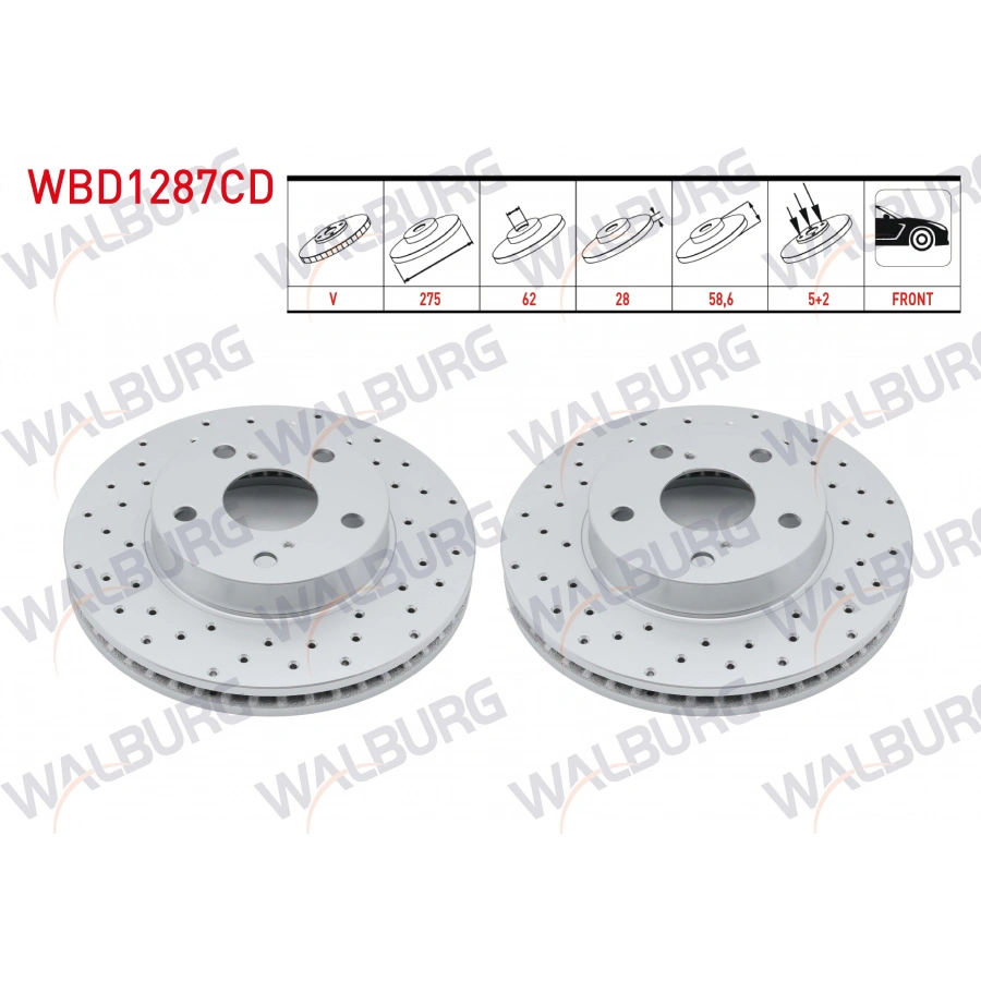 FREN DISKI ON HAVALI KAPLAMALI PERFORMANS DELIKLI 5 BJN 275X28X62X58,6 TOYOTA HI-LUX PICK UP (TGN1_, GGN2_, GGN1_, KUN2_, KUN1_) 2.5 D-4D 2008-2011