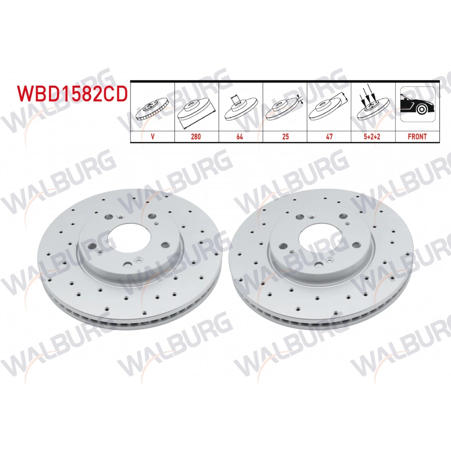 FREN DISKI ON HAVALI KAPLAMALI PERFORMANS DELIKLI 5 BJN 280X25X64X47 HONDA CIVIC IX 1.4i - 1.6 D 2012-2016