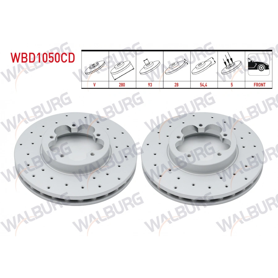 FREN DISKI ON HAVALI KAPLAMALI PERFORMANS DELIKLI 5 BJN 280X28X93X54,4 FORD TRANSIT (V347) 2.2 TDCI ONDEN CEKIS 2006-2014 / TRANSIT (V347) 2.4 TDCI ONDEN CEKIS 2006-2014