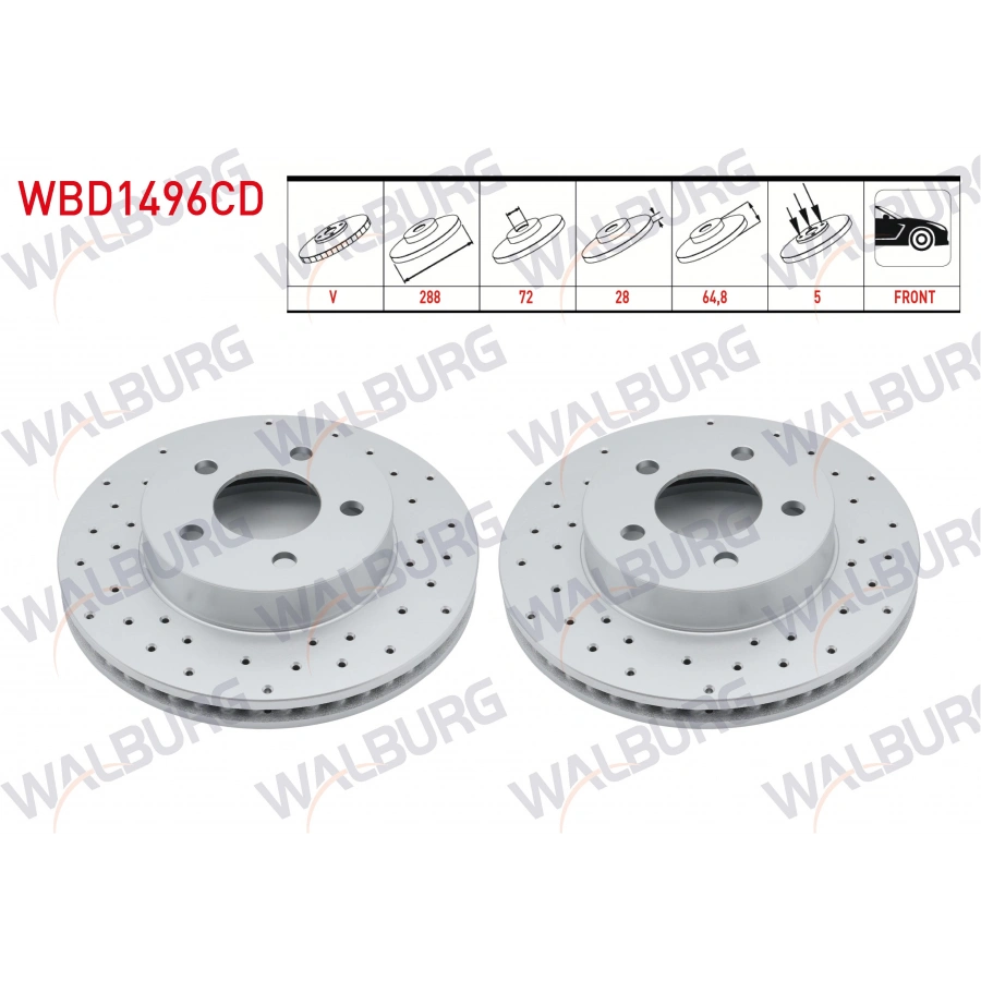 FREN DISKI ON HAVALI KAPLAMALI PERFORMANS DELIKLI 5 BJN 288X28X72X64,8 JEEP CHEROKEE (KJ) 3.7 - 2.4 - 2.8 CRD 2001-2008