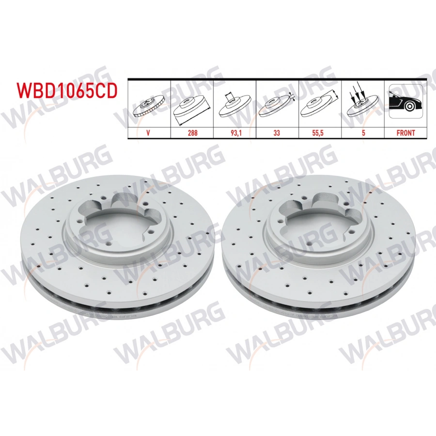 FREN DISKI ON HAVALI KAPLAMALI PERFORMANS DELIKLI 5 BJN 288X33X93,1X55,5 FORD TRANSIT CUSTOM (V362) 2.2 TDCI 2012-
