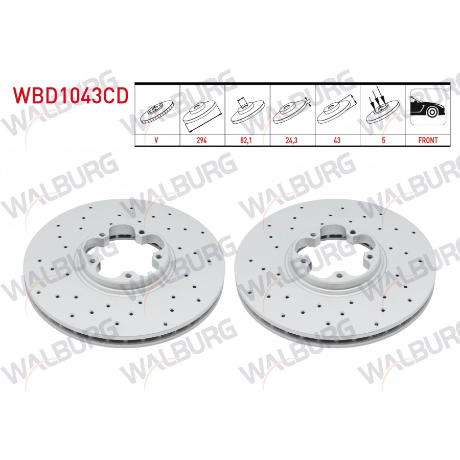 FREN DISKI ON HAVALI KAPLAMALI PERFORMANS DELIKLI 5 BJN 294X24,3X82,1X43 FORD TRANSIT 2.4 TDCI ARKADAN ITIS 2000-2006/TRANSIT 2.0 DI 2000-2006/TRANSIT (V184) 2.3 16v 2000-2006/TRANSIT (V184) 2.4 TDE