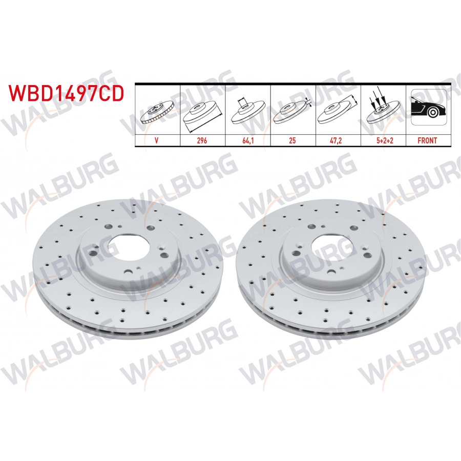 FREN DISKI ON HAVALI KAPLAMALI PERFORMANS DELIKLI 5 BJN 296X25X64,1X47,2 HONDA ACCORD VIII (CU) 2.0 I-VTEC 2008-2015