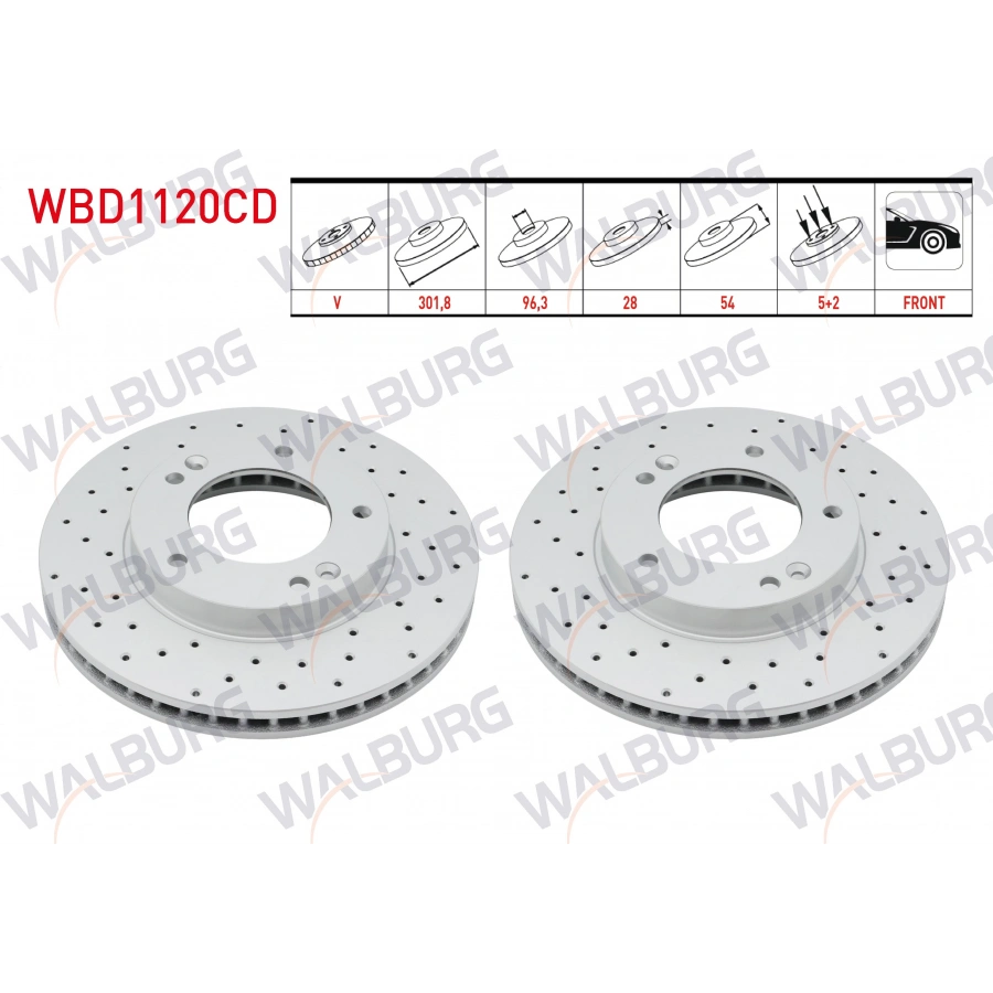 FREN DISKI ON HAVALI KAPLAMALI PERFORMANS DELIKLI 5 BJN 301,8X28X96,3X54 KIA SORENTO I (JC) 2.5 CRDI 2002-2009 / SORENTO I (JC) 2.4i 2002-2009