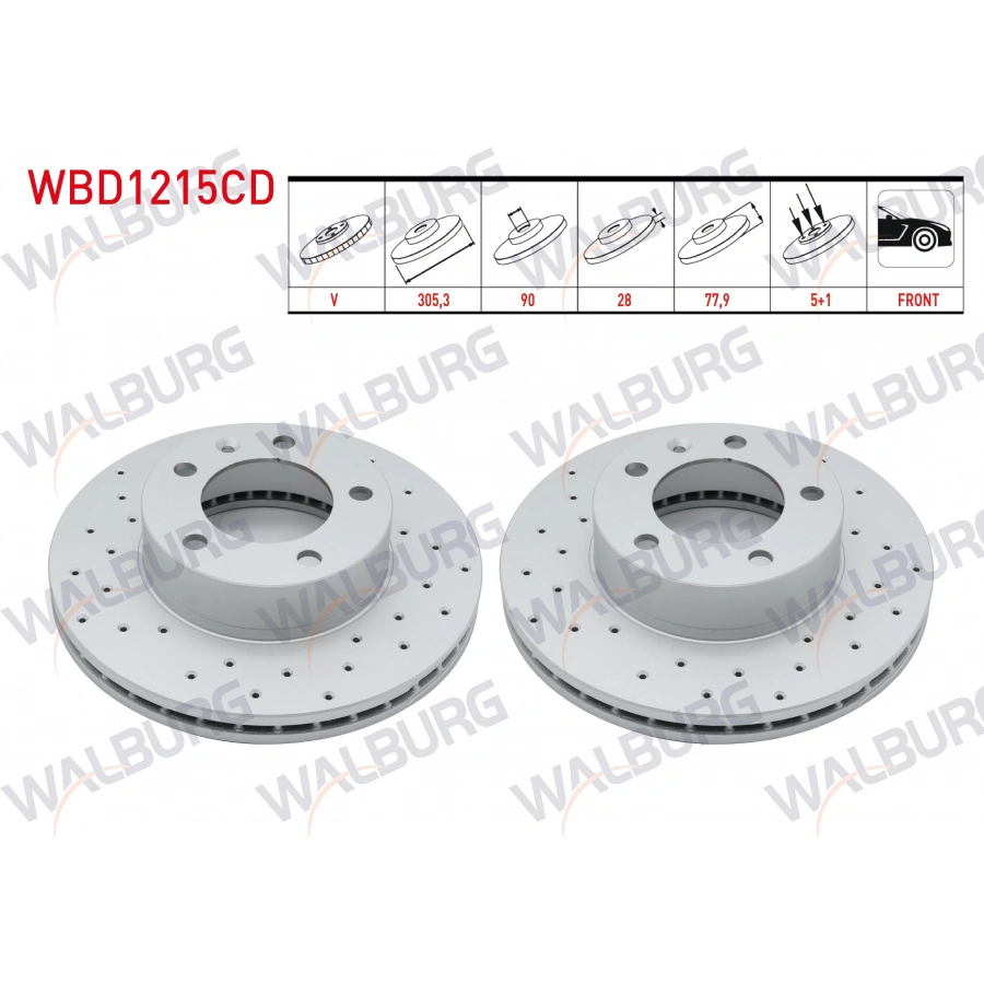 FREN DISKI ON HAVALI KAPLAMALI PERFORMANS DELIKLI 5 BJN 305,3X28X90X77,9 RENAULT MASTER II 1.9 DCI - 1.9 DTI - 2.5 DCI 16 JANT 1998-2010 / OPEL MOVANO A 2.5 D 16 JANT 2001-2010