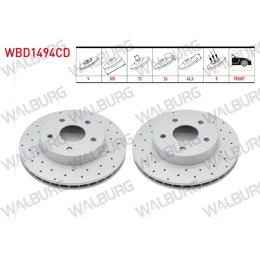 FREN DISKI ON HAVALI KAPLAMALI PERFORMANS DELIKLI 5 BJN 305X26X72X63,3 JEEP GRAND CHEROKEE II (WJ,WG) 2.7 CRDI - 3.1 TD - 4.0 - 4.7 V8 1998-2005