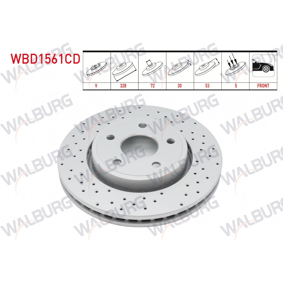 FREN DISKI ON HAVALI KAPLAMALI PERFORMANS DELIKLI 5 BJN 328X30X72X53 JEEP COMMANDER 3.0 CRD 4X4 2005-2010/GRAND CHEROKEE II 2.7 CRDI 4X4 98-05/GRAND CHEROKEE III 3.0 CRD - 4.7 V8 - 5.7 V8 4X4 05-10