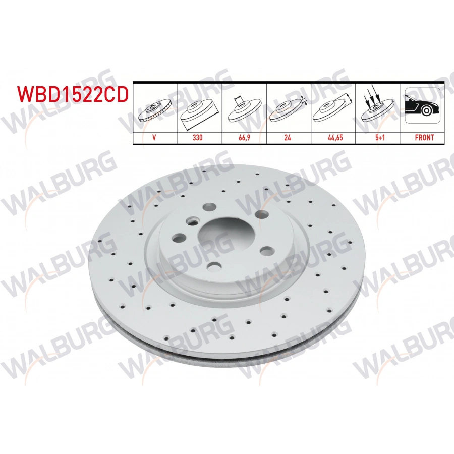FREN DISKI ON HAVALI KAPLAMALI PERFORMANS DELIKLI 5 BJN 330X24X66,9X45,4 BMW X1 (F48) 2.0 D - 2.0i 2014- / 2 SERISI (F45) 220 D 2014-