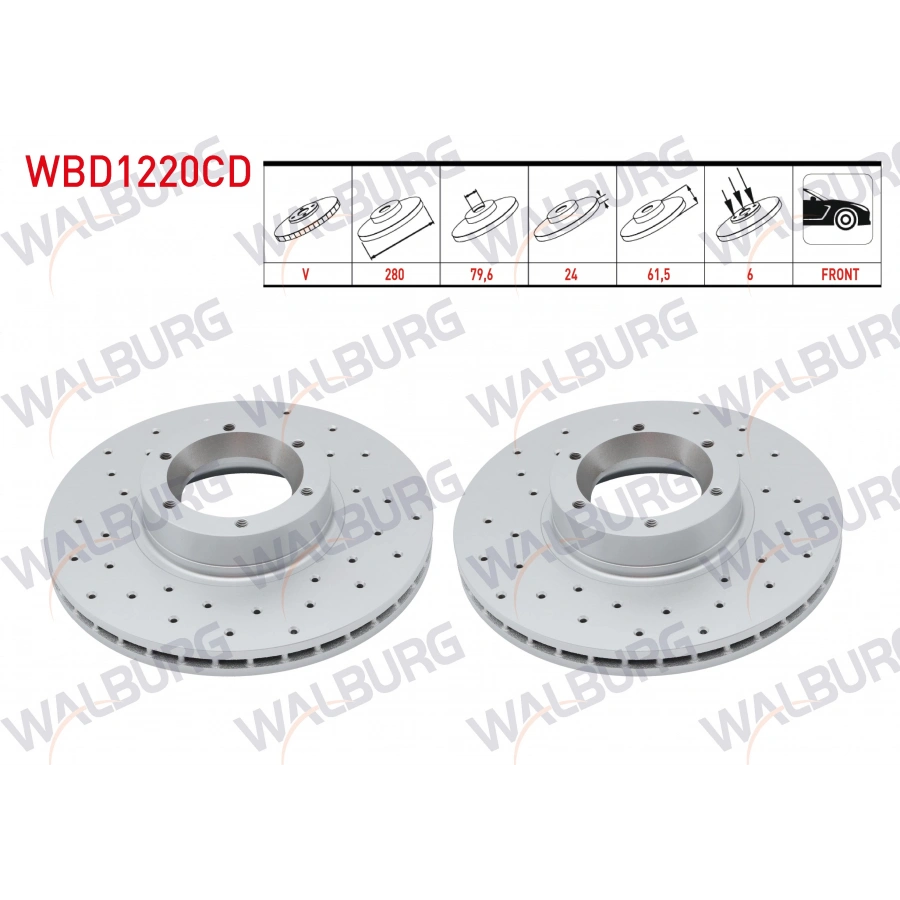 FREN DISKI ON HAVALI KAPLAMALI PERFORMANS DELIKLI 6 BJN 280X24X79,6X61,5 RENAULT MASTER II 1.9 DCI - 2.5 DCI 1998-2010 / OPEL MOVANO A 1.9 DTI - 2.5 DTI 2001-2010