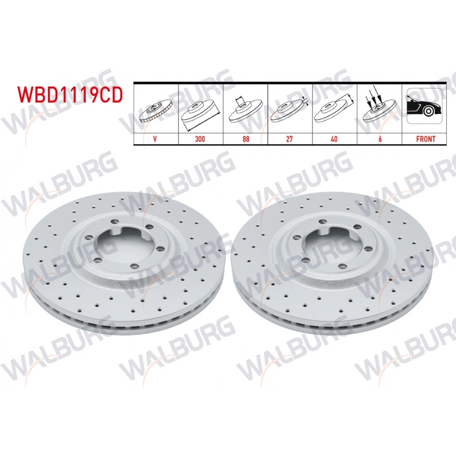 FREN DISKI ON HAVALI KAPLAMALI PERFORMANS DELIKLI 6 BJN 300X27X88X40 ISUZU D-MAX 2.5 D 2012-