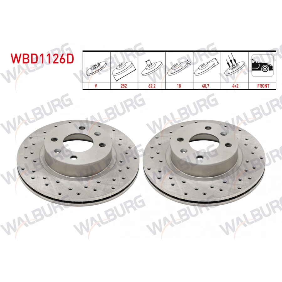 FREN DISKI ON HAVALI PERFORMANS DELIKLI 4 BJN 252X18X62,2X48,7 HYUNDAI I10 (BA) 1.2 D-CVVT 14 JANT 2013- / I10 (PA) 1.1i 12v 2008-2013 / I10 (BA) 1.0 D-CVVT 2013- / PICANTO (BA) 1.25 2004-2011