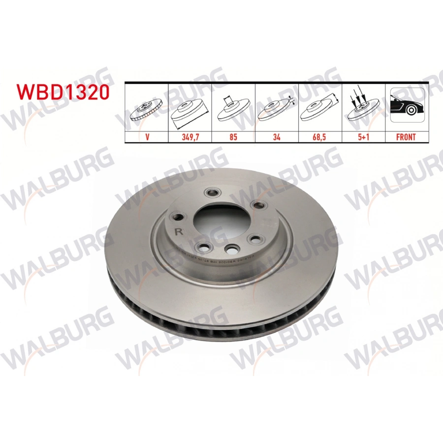 FREN DISKI ON SAG HAVALI 5 BJN 18 JANT 349,7X34X85X68,5 VOLKSWAGEN TOUAREG 2.5 R5 TDI-3.2i-4.2 V8-5.0 V10 TDI-3.0 V6 TDI 2002-2010 / PORSCHE CAYENNE 3.0 TDI-3.2i-S4.5i-S4.8i 2002-2010