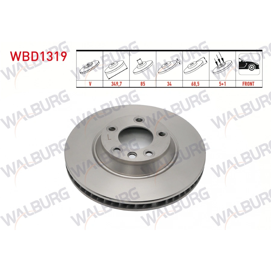 FREN DISKI ON SOL HAVALI 5 BJN 18 JANT 349,7X34X85X68,5 VOLKSWAGEN TOUAREG 2.5 R5 TDI-3.2i-4.2 V8-5.0 V10 TDI-3.0 V6 TDI 2002-2010 / PORSCHE CAYENNE 3.0 TDI-3.2i-S4.5i-S4.8i 2002-2010