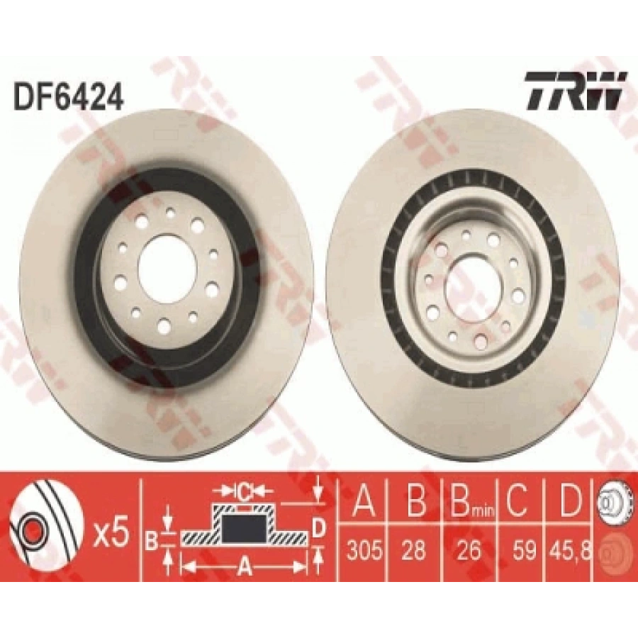 FREN DISKI ÖN TK 305MM(5 BIJON) DOBLO III (MAXI)/500L/PRATICO BM 10-