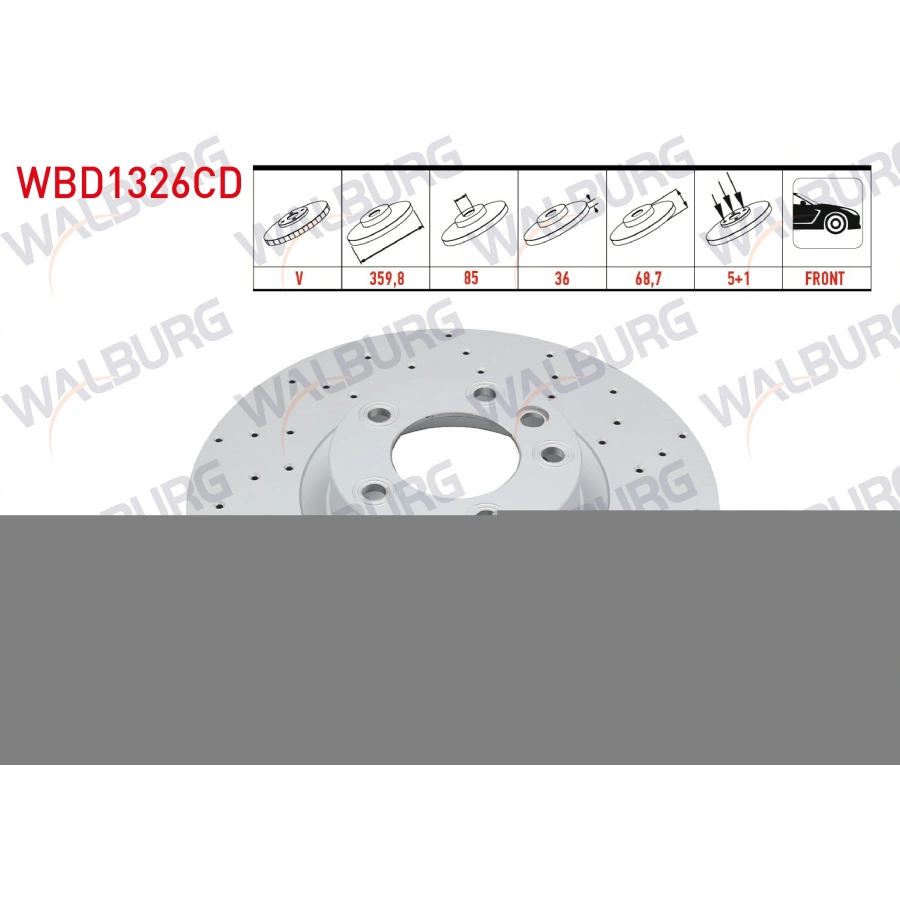 FREN DISKI SAG ON HAVALI KAPLAMALI PERFORMANS DELIKLI 5 BJN 359,80X36X85X68,7 VOLKSWAGEN TOUAREG (7P5) 3.0 TDI V6 - 3.0 TSI V6 2010-/PORSCHE CAYENNE 3.0 D - 3.0 S HYBRID - 3.6 S - 4.8 GTS - 4.8 TURBO