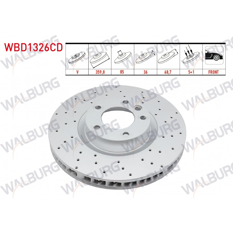 FREN DISKI SAG ON HAVALI KAPLAMALI PERFORMANS DELIKLI 5 BJN 359,80X36X85X68,7 VOLKSWAGEN TOUAREG (7P5) 3.0 TDI V6 - 3.0 TSI V6 2010-/PORSCHE CAYENNE 3.0 D - 3.0 S HYBRID - 3.6 S - 4.8 GTS - 4.8 TURBO